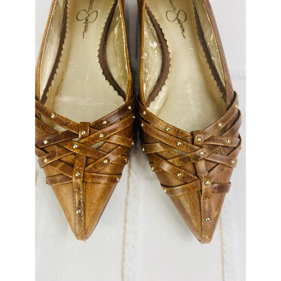 Jessica Simpson brown leather gold studs ballet flats size 6 - Picture 6 of 7